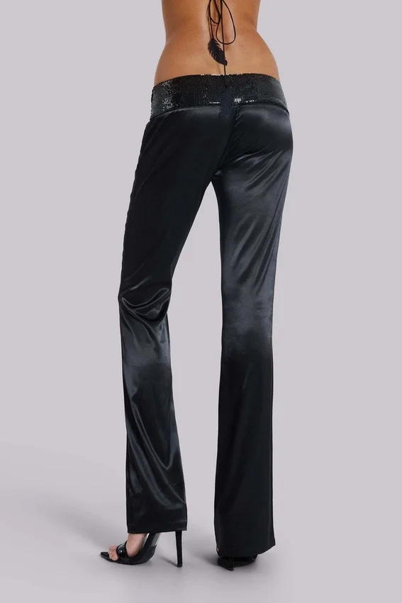 Nivi Chainmail Satin Trousers in Black