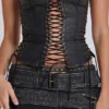 Odile Black Faux Leather Lace Up Corset