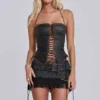 Odile Black Faux Leather Lace Up Corset