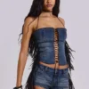 Odile Denim Fringe Lace Up Corset