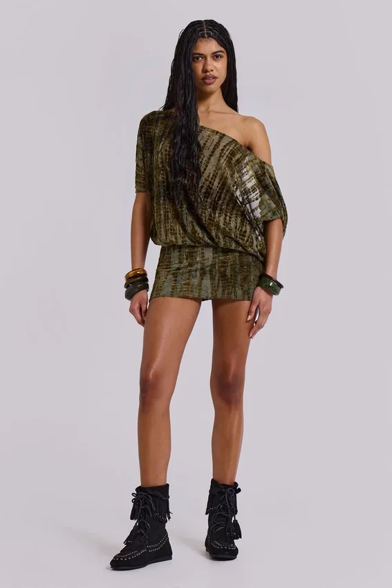 Ophidian Devore Backless Mini Dress in Croc