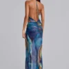 Quartz Halter Maxi Dress with Crystals