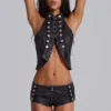 Rebel Military PU Leather Top
