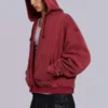 Red Sun Faded Waffle Lined Zip Hoodie