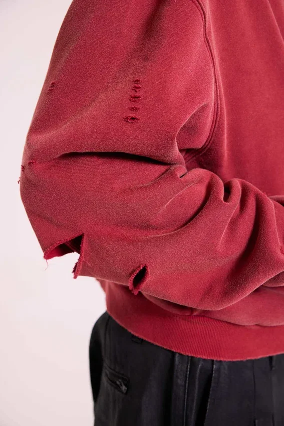 Red Sun Faded Waffle Lined Zip Hoodie