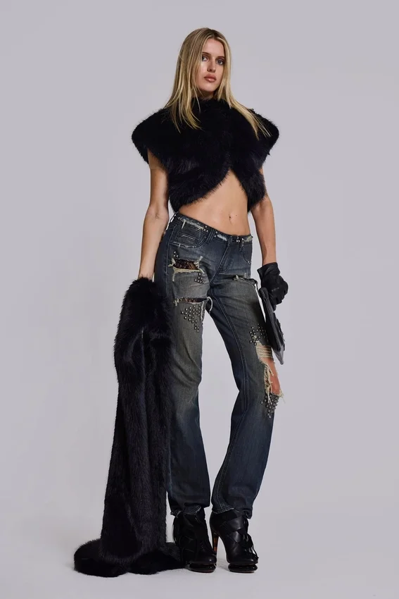 Tori Distressed Lace Low Rise Bootcut Jeans