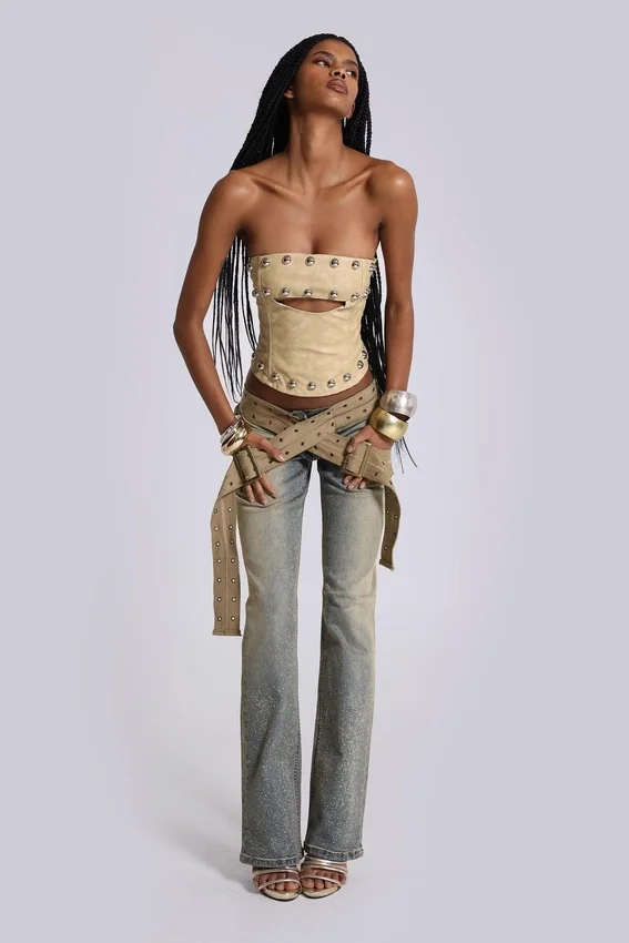 Strap Up Stonewash Jeans