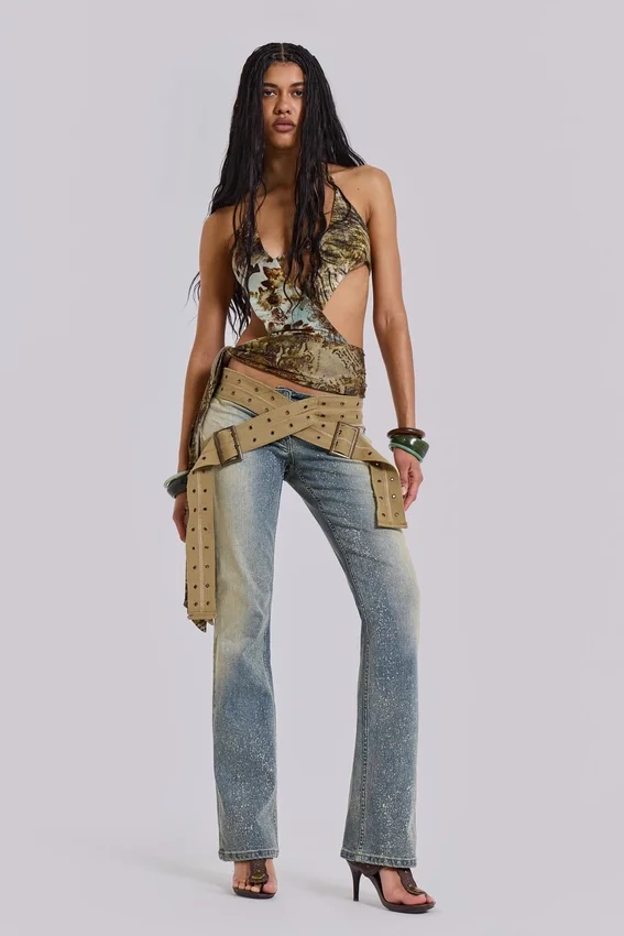 Strap Up Stonewash Jeans