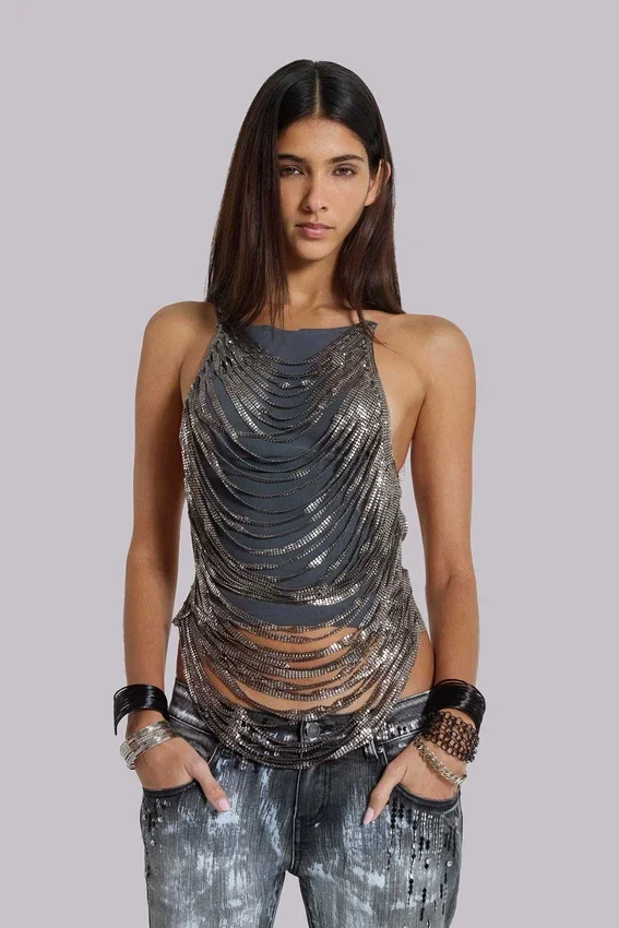 Strings Attached Backless Top in Chainmail