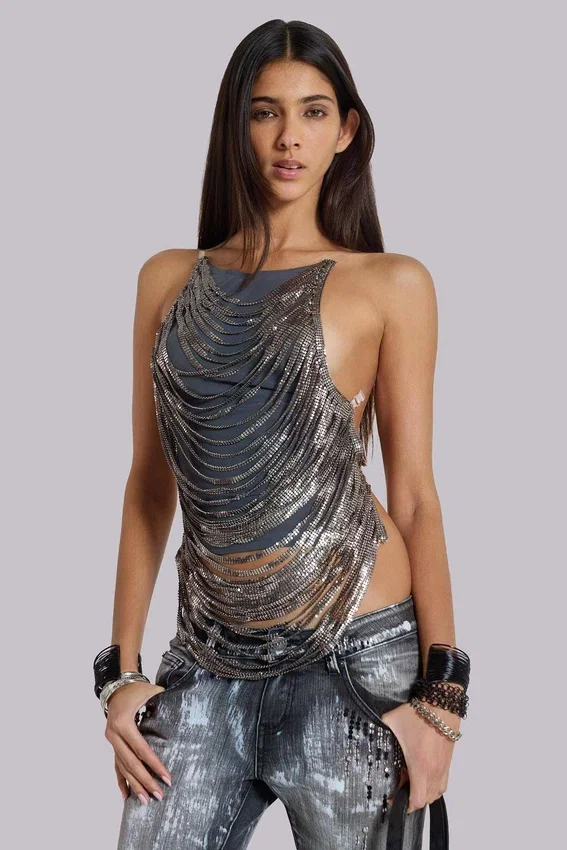 Strings Attached Backless Top in Chainmail