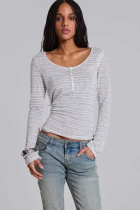 Stripe Mist Henley Top