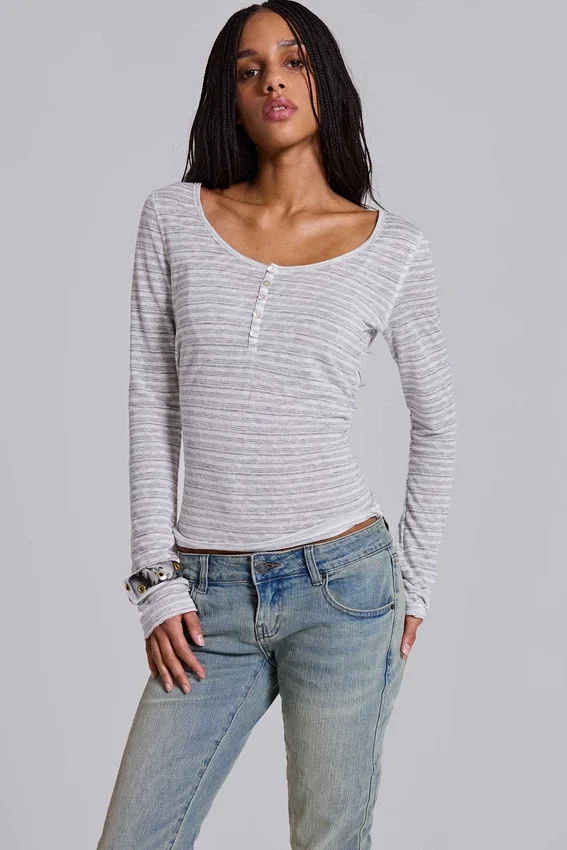 Stripe Mist Henley Top