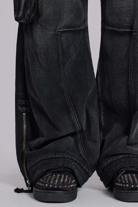 Sun Faded Black Trooper Cargo Pants