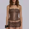 Vaca Whipstitch Faux Leather Mini Shorts in Brown