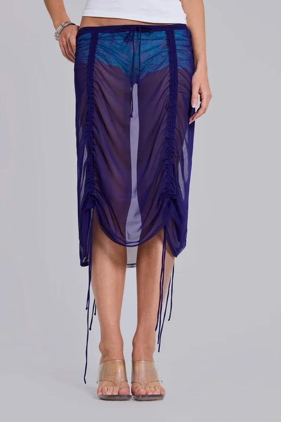 Velare Ruched Mesh Midi Skirt