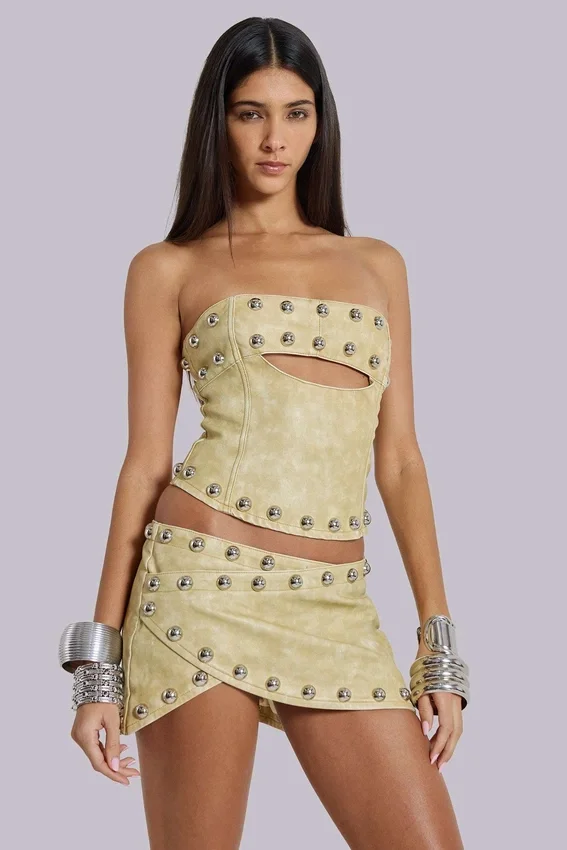 Vinta PU Leather Studded Mini Skirt