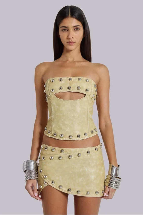 Vinta PU Leather Studded Mini Skirt