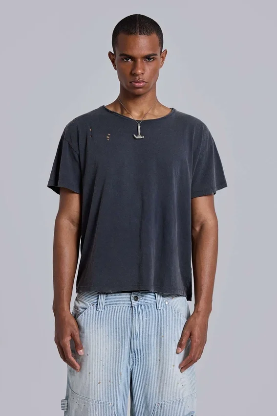 Washed Black Cropped Moth T-Shirt