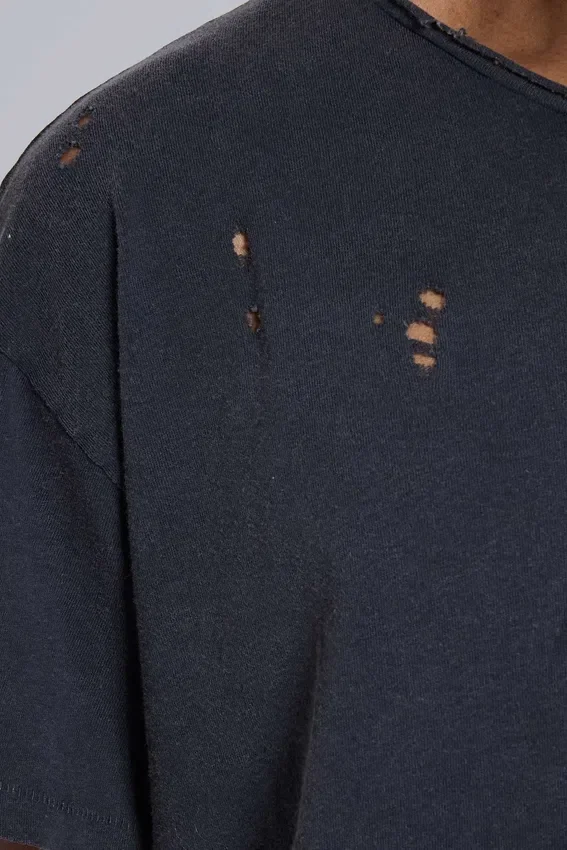 Washed Black Cropped Moth T-Shirt