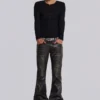 Washed Black PU Drift Bootcut Jeans