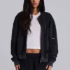 Washed Black Sun Faded Waffle Lined Zip Hoodie