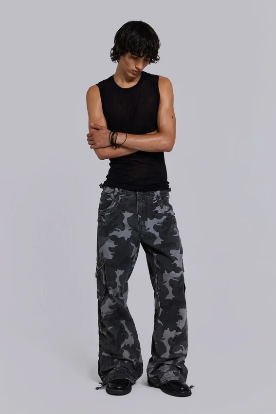 Washed Black Trooper Camo Cargo Pant