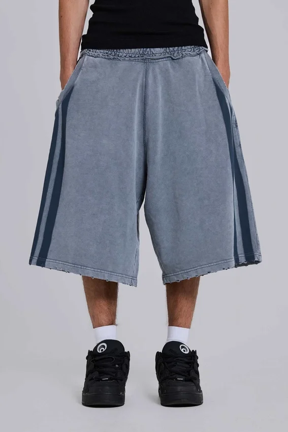 Washed Grey Sporty Stripe Monster Jogger Shorts