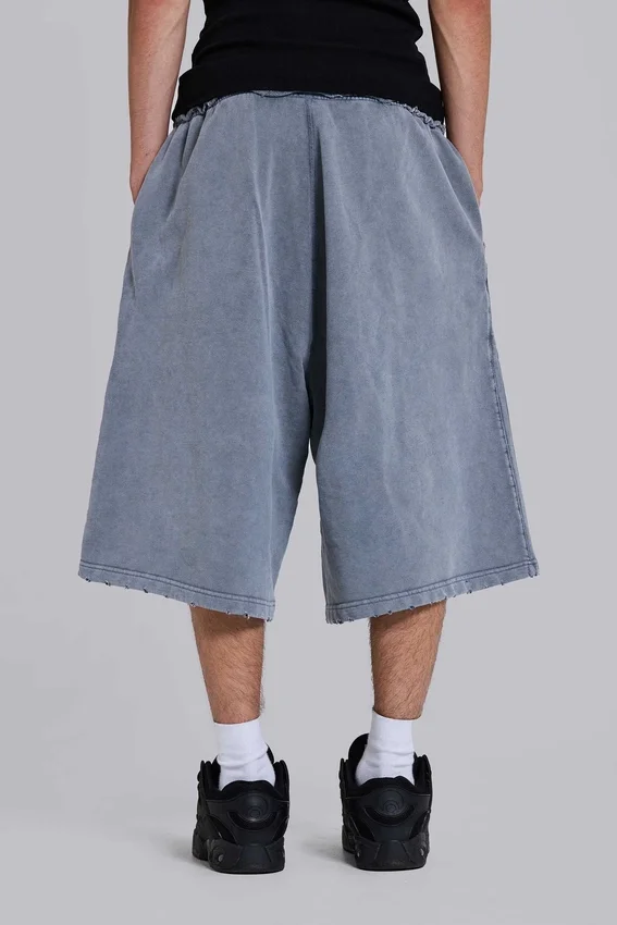 Washed Grey Sporty Stripe Monster Jogger Shorts