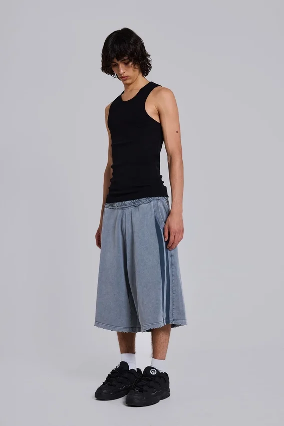 Washed Grey Sporty Stripe Monster Jogger Shorts