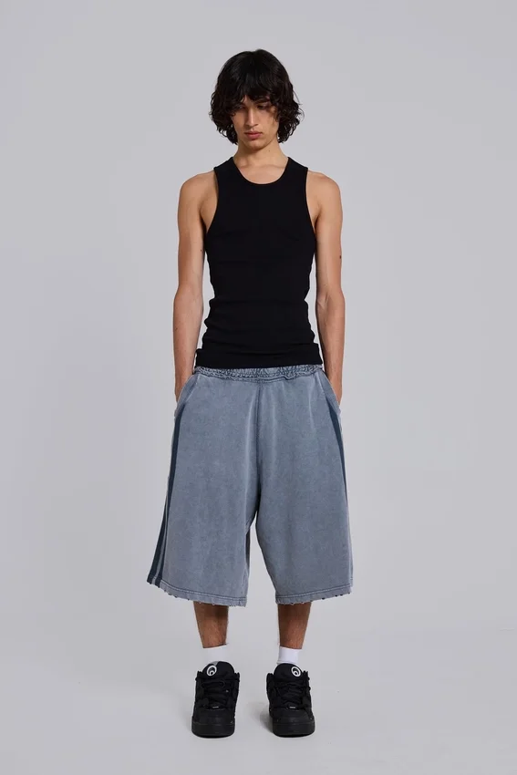 Washed Grey Sporty Stripe Monster Jogger Shorts