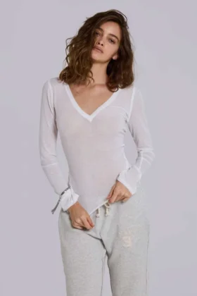 White Mist V Neck Top