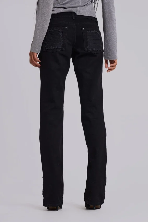 Zain Shredded Bootcut Jeans in Black