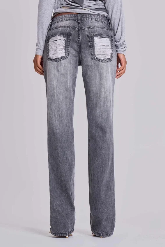 Zain Shredded Bootcut Jeans in Grey
