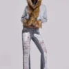Zain Shredded Bootcut Jeans in Grey